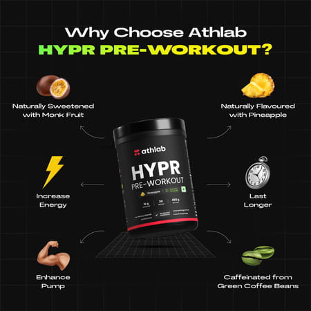 Athlab Hypr Pre Workout | Naturally Flavoured & Sweetened With Monk Fruit | Pineapple - 480g