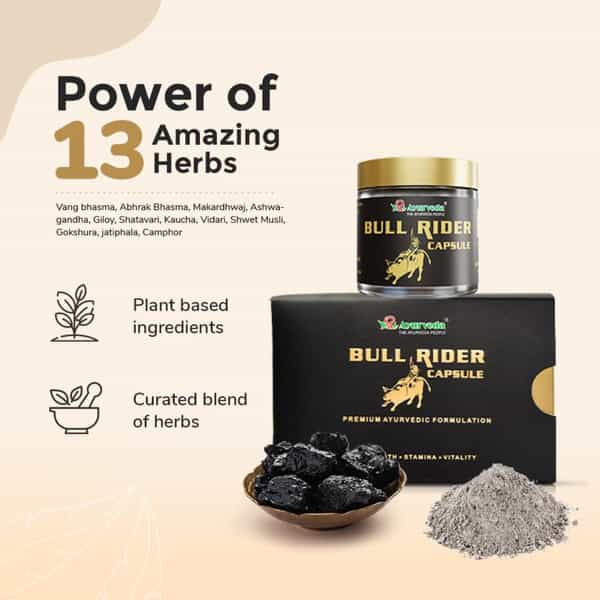 A R Ayurveda Bull Rider Herbal Capsules Ayurvedic Blend With Ashwagandha & Shilajit - 30 Capsules