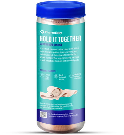 Pharmeasy Cotton Crepe Bandage - Reduced Strain | Sprain & Swelling - 15 Cm X 4 Meters