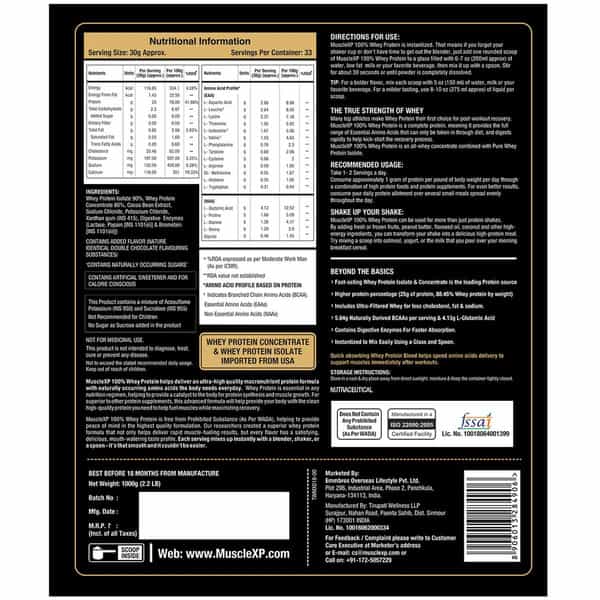 Musclexp 100% Whey Protein With Digestive Enzyme - 1Kg Pouch | Double Chocolate (Pack Of 2)