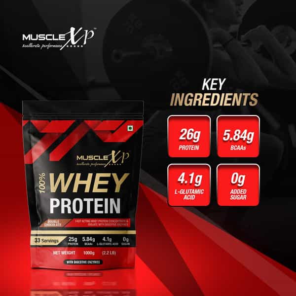 Musclexp 100% Whey Protein With Digestive Enzyme - 1Kg Pouch | Double Chocolate (Pack Of 2)