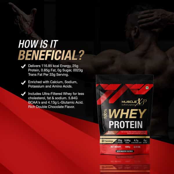 Musclexp 100% Whey Protein With Digestive Enzyme - 1Kg Pouch | Double Chocolate (Pack Of 2)