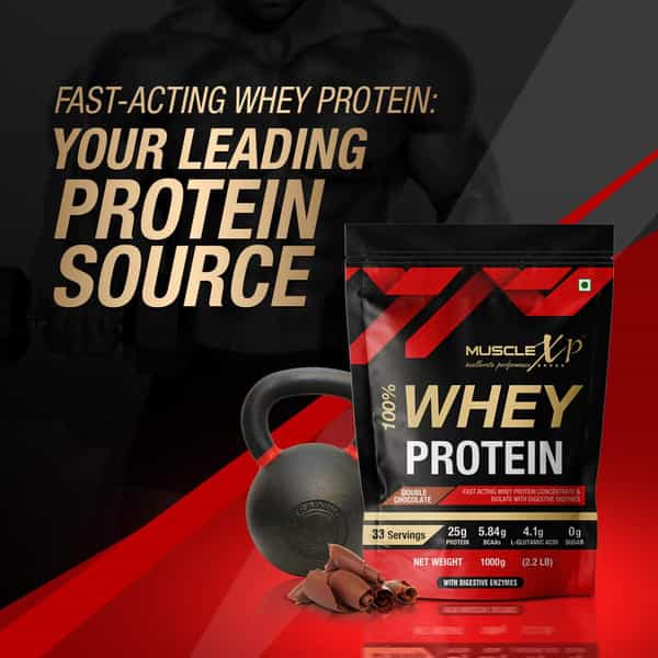 Musclexp 100% Whey Protein With Digestive Enzyme - 1Kg Pouch | Double Chocolate (Pack Of 2)