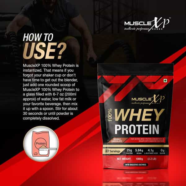 Musclexp 100% Whey Protein With Digestive Enzyme - 1Kg Pouch | Double Chocolate (Pack Of 2)
