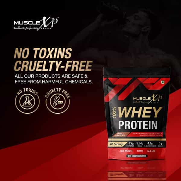 Musclexp 100% Whey Protein With Digestive Enzyme - 1Kg Pouch | Double Chocolate (Pack Of 2)