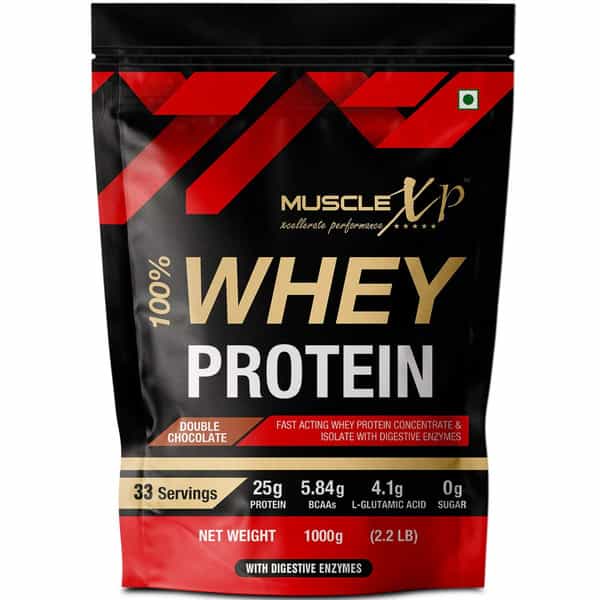Musclexp 100% Whey Protein With Digestive Enzyme - 1Kg Pouch | Double Chocolate (Pack Of 2)