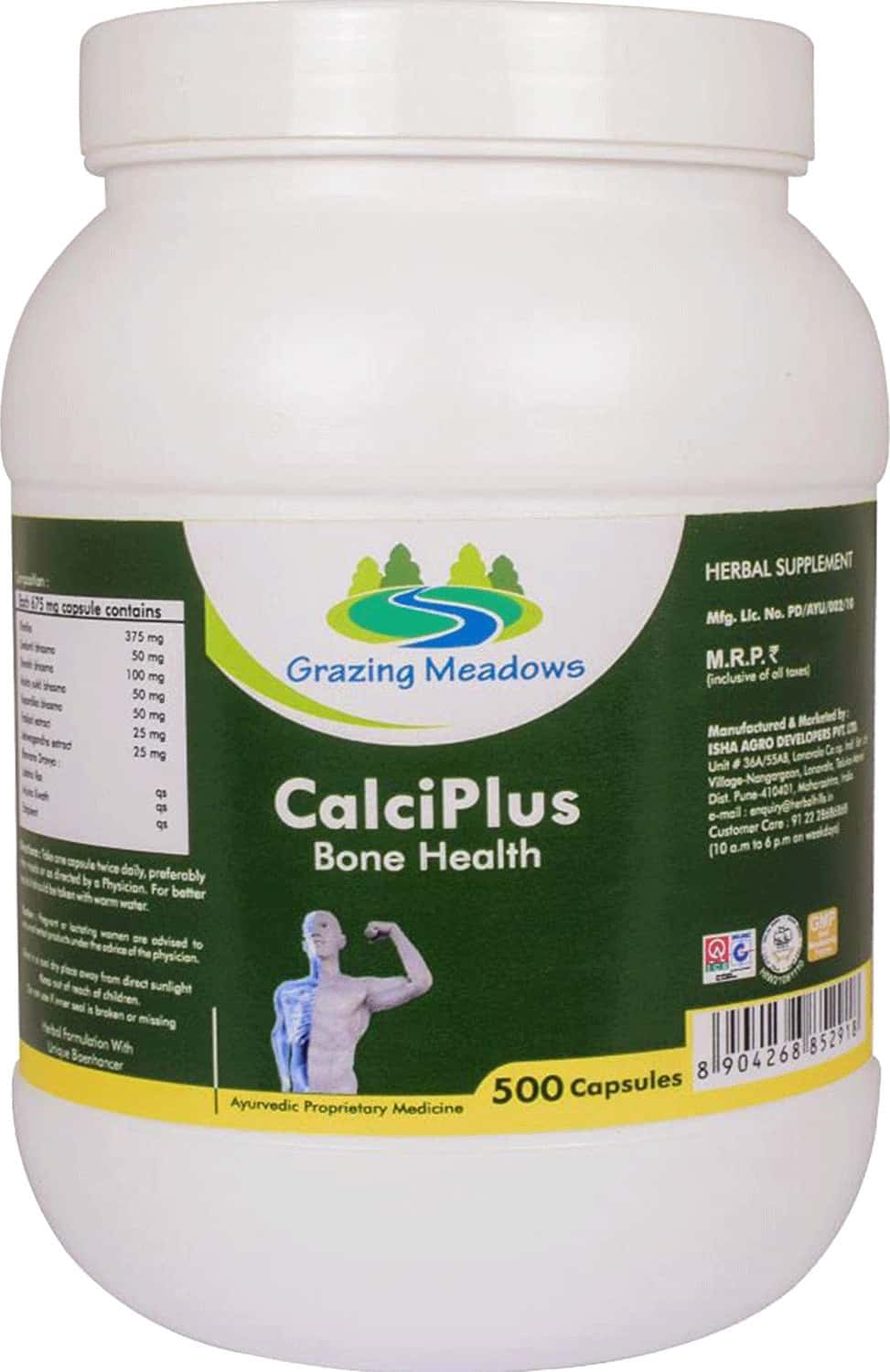 Grazing Meadows Calci Plus 500 Capsules (675mg) Natural Calcium Supplement For Bone Health Pack Of5