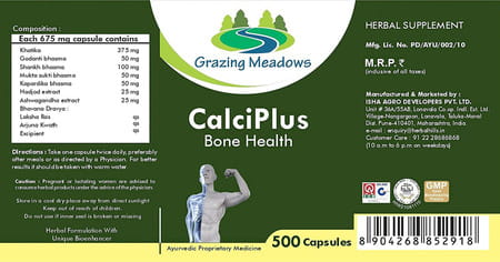 Grazing Meadows Calci Plus 500 Capsules (675mg) Natural Calcium Supplement For Bone Health Pack Of5