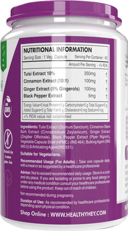 Tulsi Cinnamon Black Pepper & Ginger Extract Formula For Immunity- 60 Veg Caps