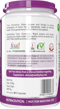 Tulsi Cinnamon Black Pepper & Ginger Extract Formula For Immunity- 60 Veg Caps