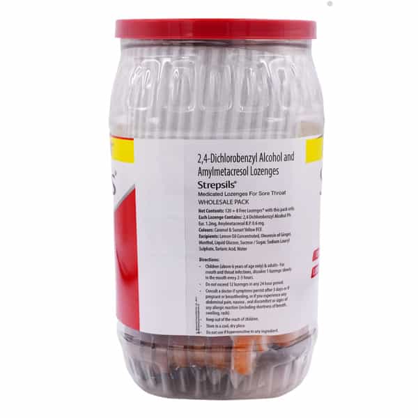 Strepsils Ginger & Lemon Flavour | Lozenges For Sore Throat | Jar | 128 Lozenges