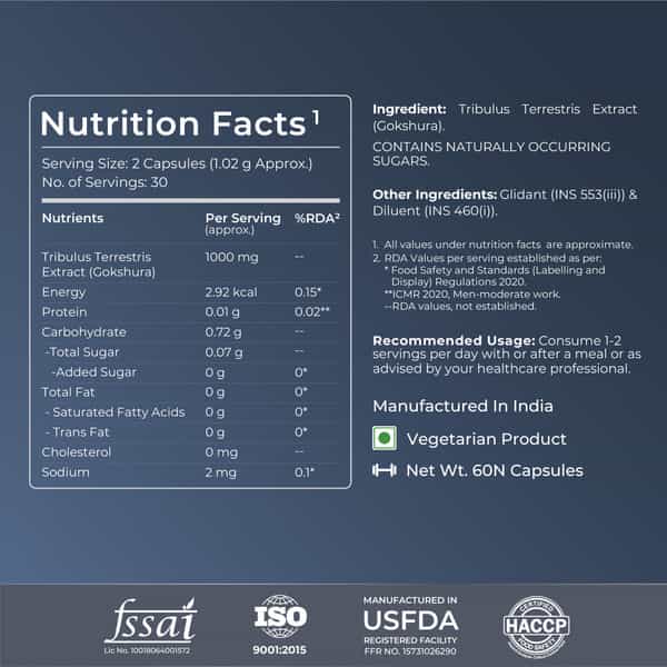 Nutrabay Wellness Tribulus Terrestries (Gokshura) - 1000Mg 60 Veg Capsules