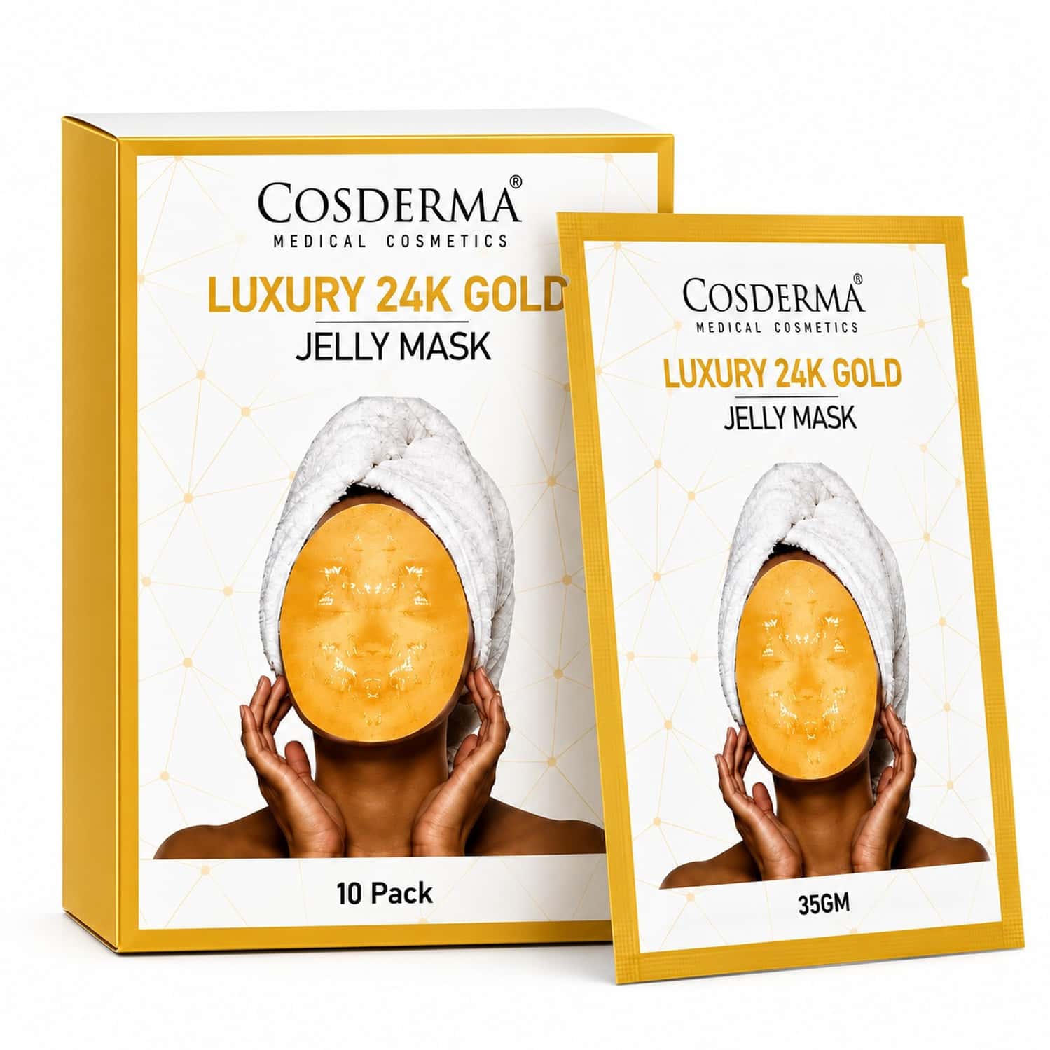 Cosderma Luxury 24k Gold Jelly Mask | Hydrating & Radiance Care | Facial Mask Daily Care - 10 X 35g