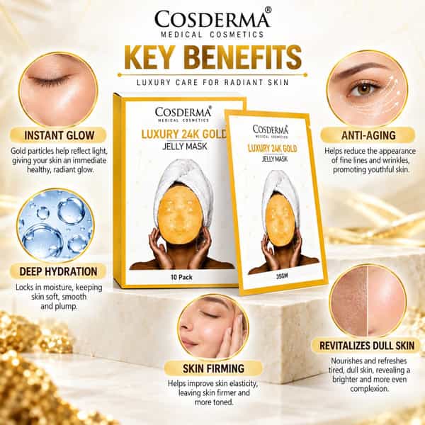 Cosderma Luxury 24K Gold Jelly Mask | Hydrating & Radiance Care | Facial Mask Daily Care - 10 X 35G