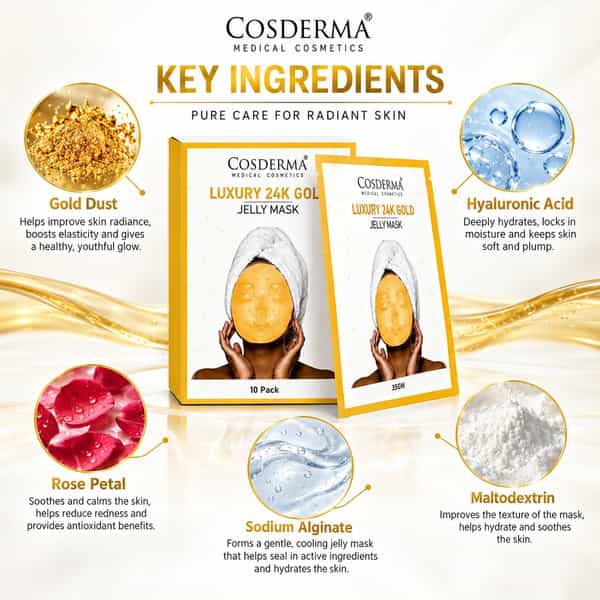 Cosderma Luxury 24K Gold Jelly Mask | Hydrating & Radiance Care | Facial Mask Daily Care - 10 X 35G