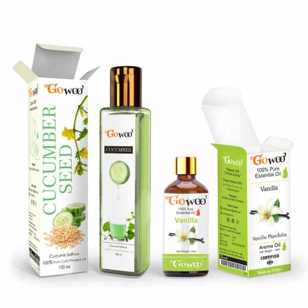 Pack Of 2 Vanilla Essential Oil & Cucumber Seed Carrier Oil - 100% Pure & Natural Oil
