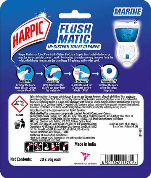 Harpic Flushmatic Aquamarine Toilet Block (Twin Pack) Packet Of 100 G