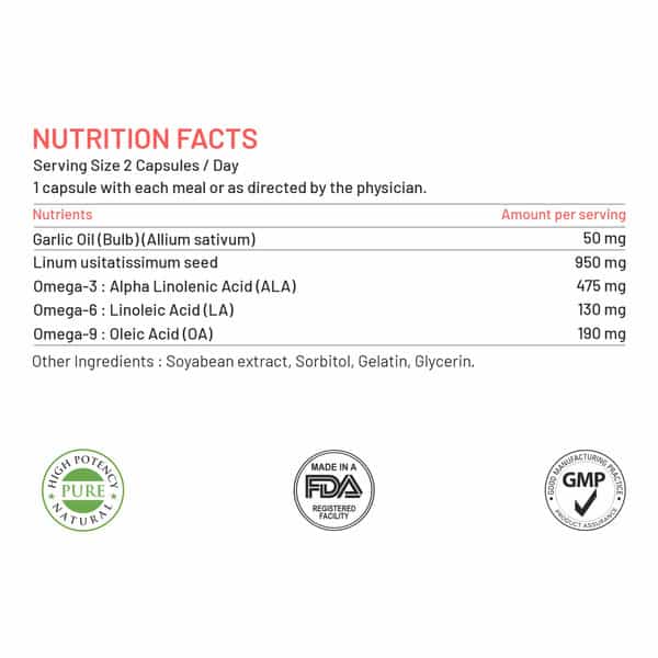 Bliss Welness Cholesterol Management Supplement| Garlic Oil Omega 3 6 9 - 60 Softgel Capsules