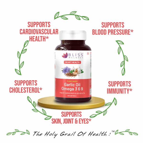 Bliss Welness Cholesterol Management Supplement| Garlic Oil Omega 3 6 9 - 60 Softgel Capsules