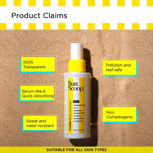 Sunscoop Invisible Body Sunscreen | Spf 60 | For All Skin Types | Dewy Finish | Lightweight 125 Ml