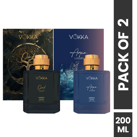 Vokka Oud & Aqua 200 Ml | 2 X 100ml Luxury Long Lasting Woody Aquatic Perfume Gift For Men & Women