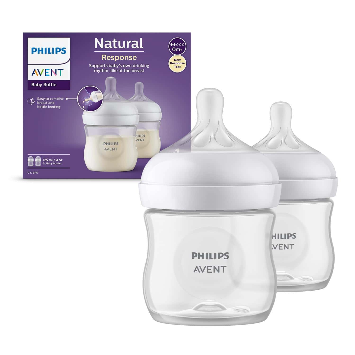 Philips Avent Natural Baby Feeding Bottle 125ml Twin 0 Months+ | Scy900/02