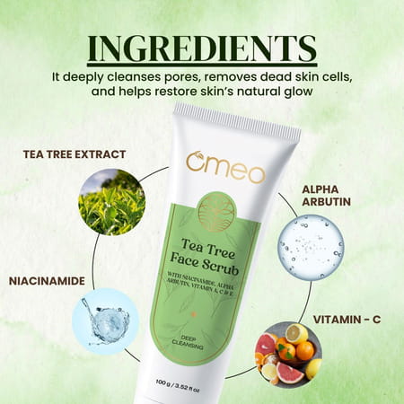 Omeo Tea Tree Face Scrub | Remove Dead Skin Cells & Dirt | Control Excess Oil | Blackheads (100g)