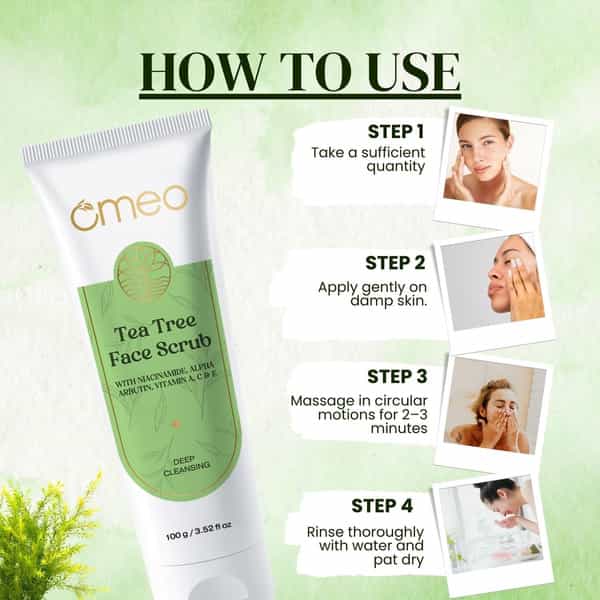 Omeo Tea Tree Face Scrub | Remove Dead Skin Cells & Dirt | Control Excess Oil | Blackheads (100G)