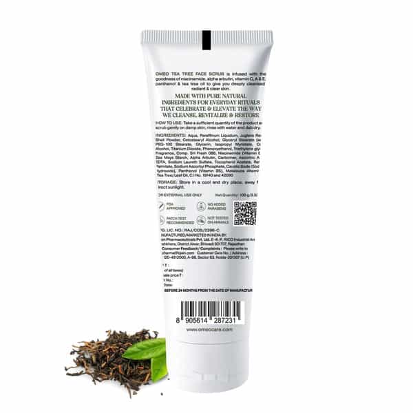 Omeo Tea Tree Face Scrub | Remove Dead Skin Cells & Dirt | Control Excess Oil | Blackheads (100G)