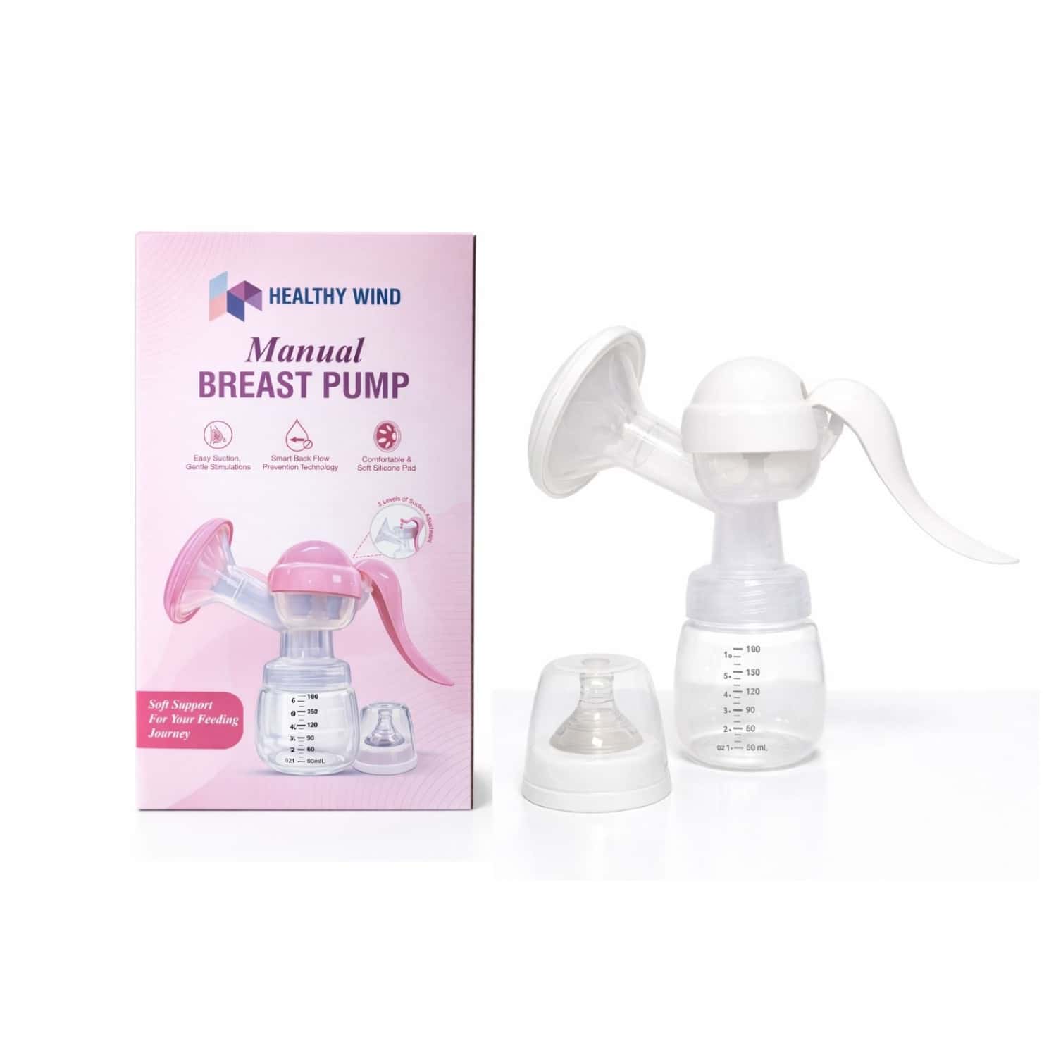 Healthywind Manual Breast Pump For Mothers | 3-Level Suction Control | Bpa Free - Manual (White)