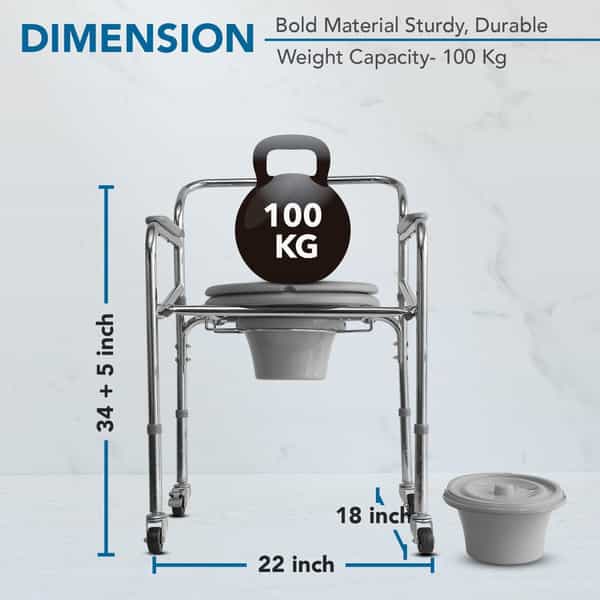 Everactiv Commode Chair With Wheel | Chrome Finish