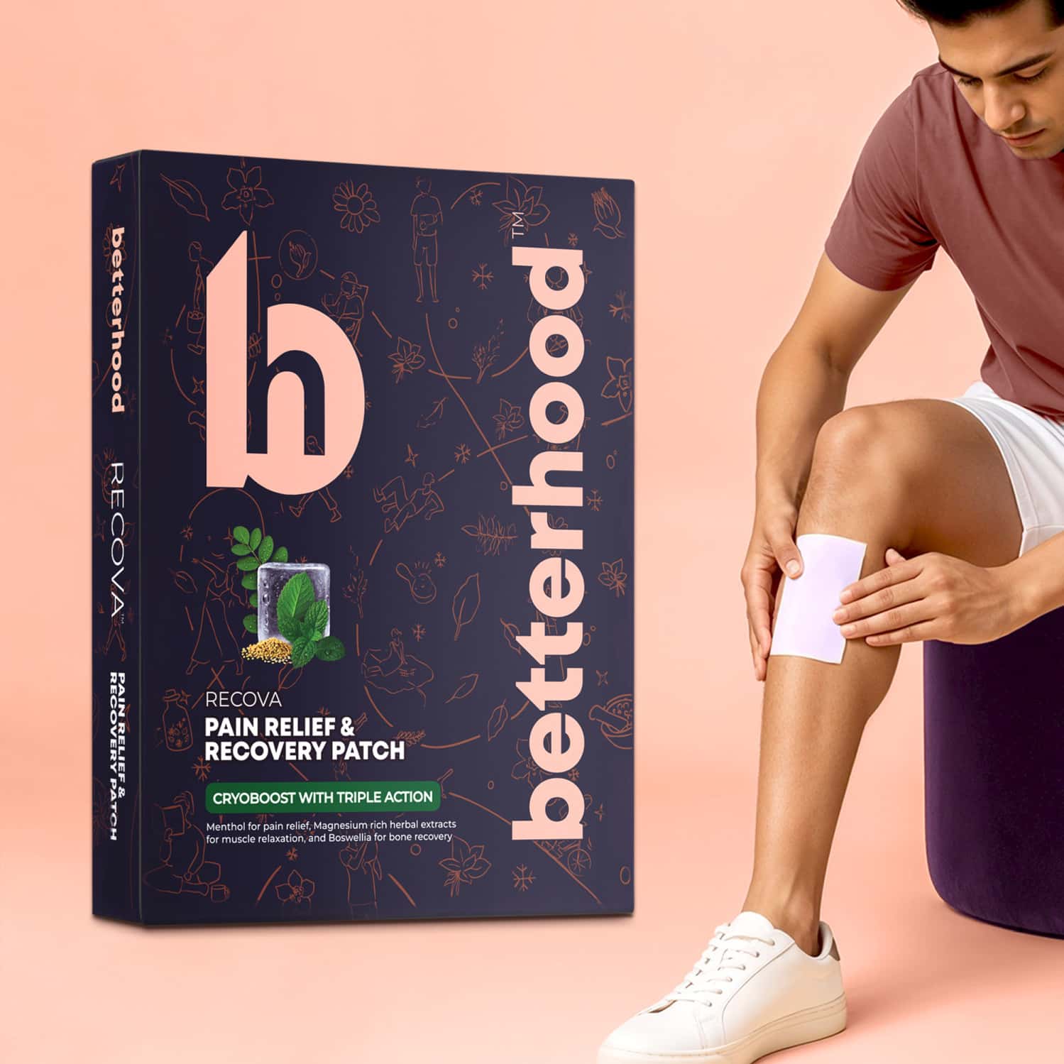 Betterhood Pain Relief & Recovery Patches | Cooling With Menthol, Magnesium & Boswelia (pack Of 5)