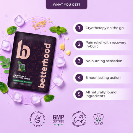 Betterhood Pain Relief & Recovery Patches | Cooling With Menthol, Magnesium & Boswelia (Pack Of 5)