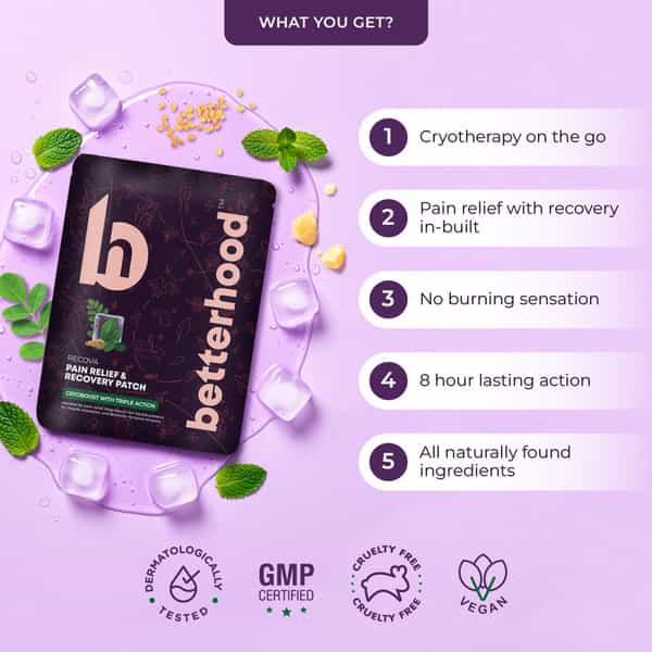 Betterhood Pain Relief & Recovery Patches | Cooling With Menthol | Magnesium & Boswelia (Pack Of 5)