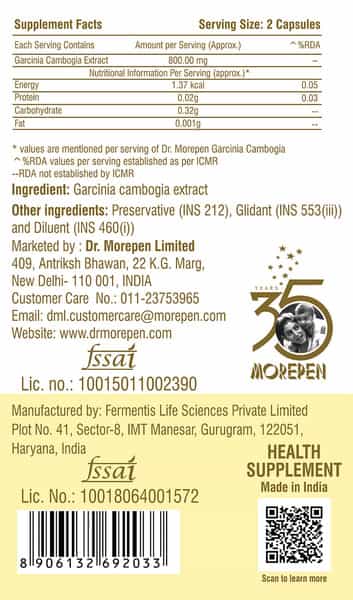 Dr. Morepen Garcinia Cambogia | Weight Loss | Capsules | 60 No's