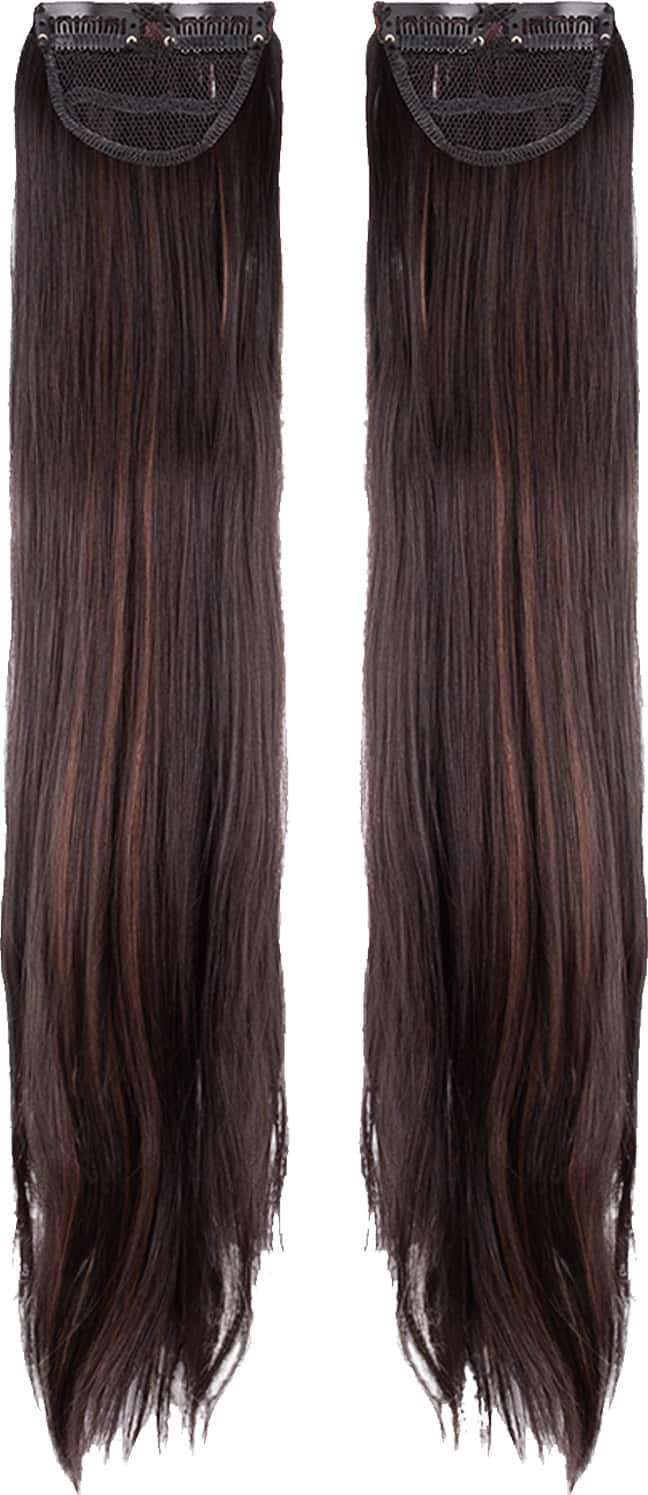 Streak Street Clip-In 24" Straight Dark Brown Side Patches With Copper Highlights (2pcs Set)