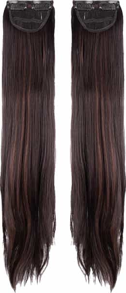 Streak Street Clip-In 24" Straight Dark Brown Side Patches With Copper Highlights (2Pcs Set)