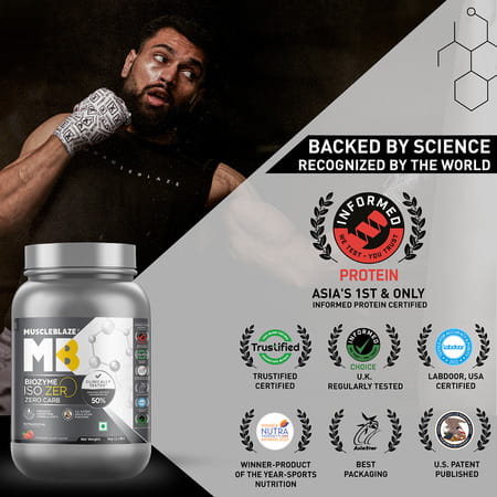 Muscleblaze Biozyme Iso - Zero | Zero Carb | 100 Pure Whey Protein Isolate (Strawberry | 1 Kg)