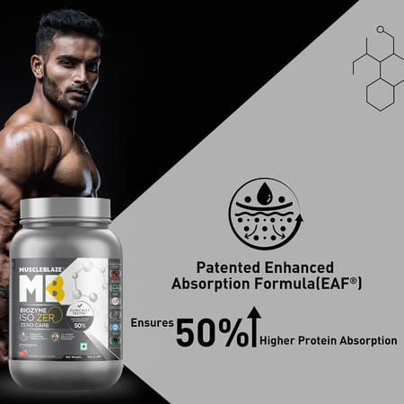 Muscleblaze Biozyme Iso - Zero | Zero Carb | 100 Pure Whey Protein Isolate (Strawberry | 1 Kg)