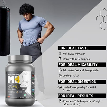 Muscleblaze Biozyme Iso - Zero | Zero Carb | 100 Pure Whey Protein Isolate (Strawberry | 1 Kg)