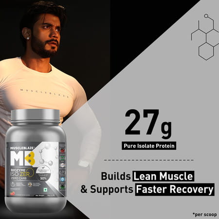 Muscleblaze Biozyme Iso - Zero | Zero Carb | 100 Pure Whey Protein Isolate (Strawberry | 1 Kg)