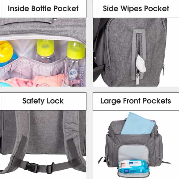 Meemee Stylish Multi-Function Diaper (Backpack-Style) Nursery Bag (Grey)