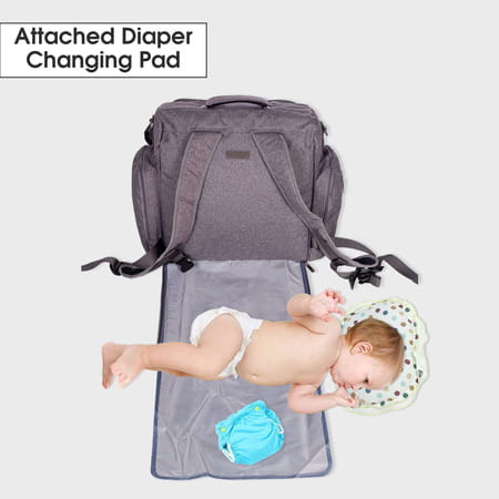 Meemee Stylish Multi-Function Diaper (Backpack-Style) Nursery Bag (Grey)