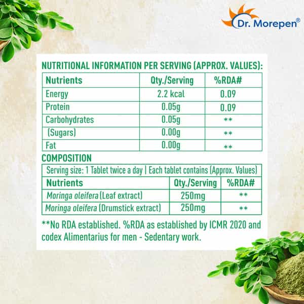 Dr. Morepen Moringa Leaf & Drum Stick Extract | Tablets | 60 No's