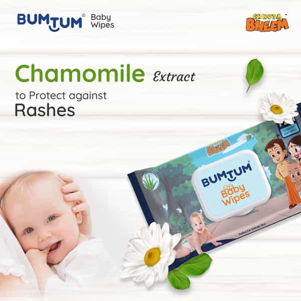 Bumtum Baby Chota Bheem Wet Wipes With Lid Aloe Vera | Paraben Free | 72 Nos (Pack Of 5)