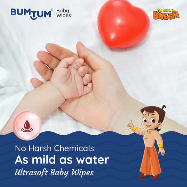 Bumtum Baby Chota Bheem Wet Wipes With Lid Aloe Vera | Paraben Free | 72 Nos (Pack Of 5)