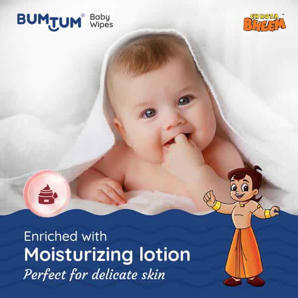Bumtum Baby Chota Bheem Wet Wipes With Lid Aloe Vera | Paraben Free | 72 Nos (Pack Of 5)