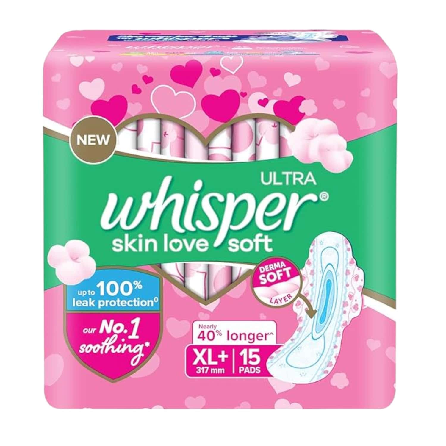 New Whisper Ultra Skin Love Soft Xl+ (317mm) 15 Sanitary Pads