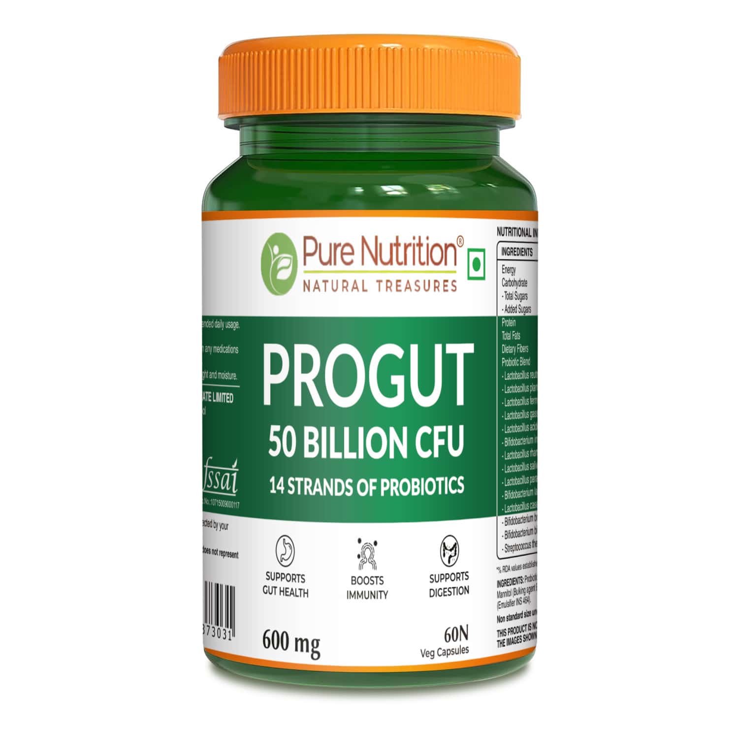Pure Nutrition Progut 50 Billion Cfu With 14 Strains Of Probiotic Bacteria For Gut Health 60 Caps