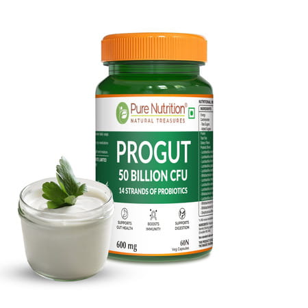 Pure Nutrition Progut 50 Billion Cfu With 14 Strains Of Probiotic Bacteria For Gut Health 60 Caps